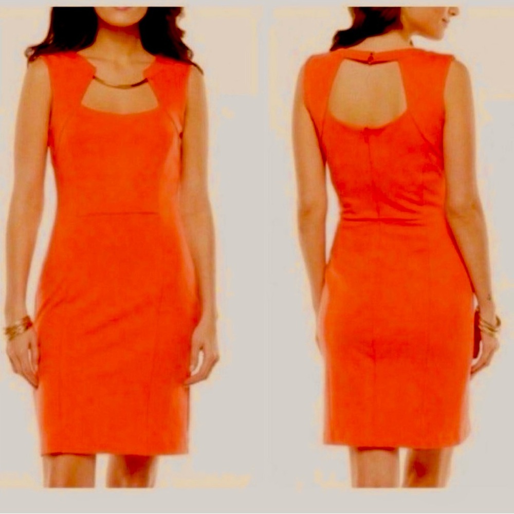 JENNIFER LOPEZ Coral Sleeveless Gold Necklace Dress Size 4